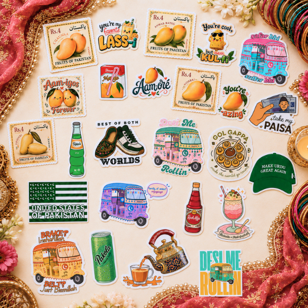 Pakistani-inspired holographic sticker sets — mango season collection